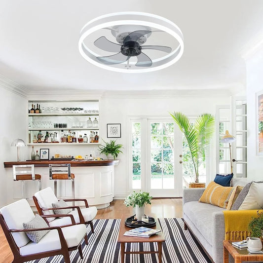 Low Profile Ceiling Fans with Light and Remote, 19.7In Ceiling Fan with Light Flush Mount Dimmable LED Fan Light Modern Ceiling Fans for Bedroom
