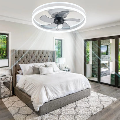 Low Profile Ceiling Fans with Light and Remote, 19.7In Ceiling Fan with Light Flush Mount Dimmable LED Fan Light Modern Ceiling Fans for Bedroom