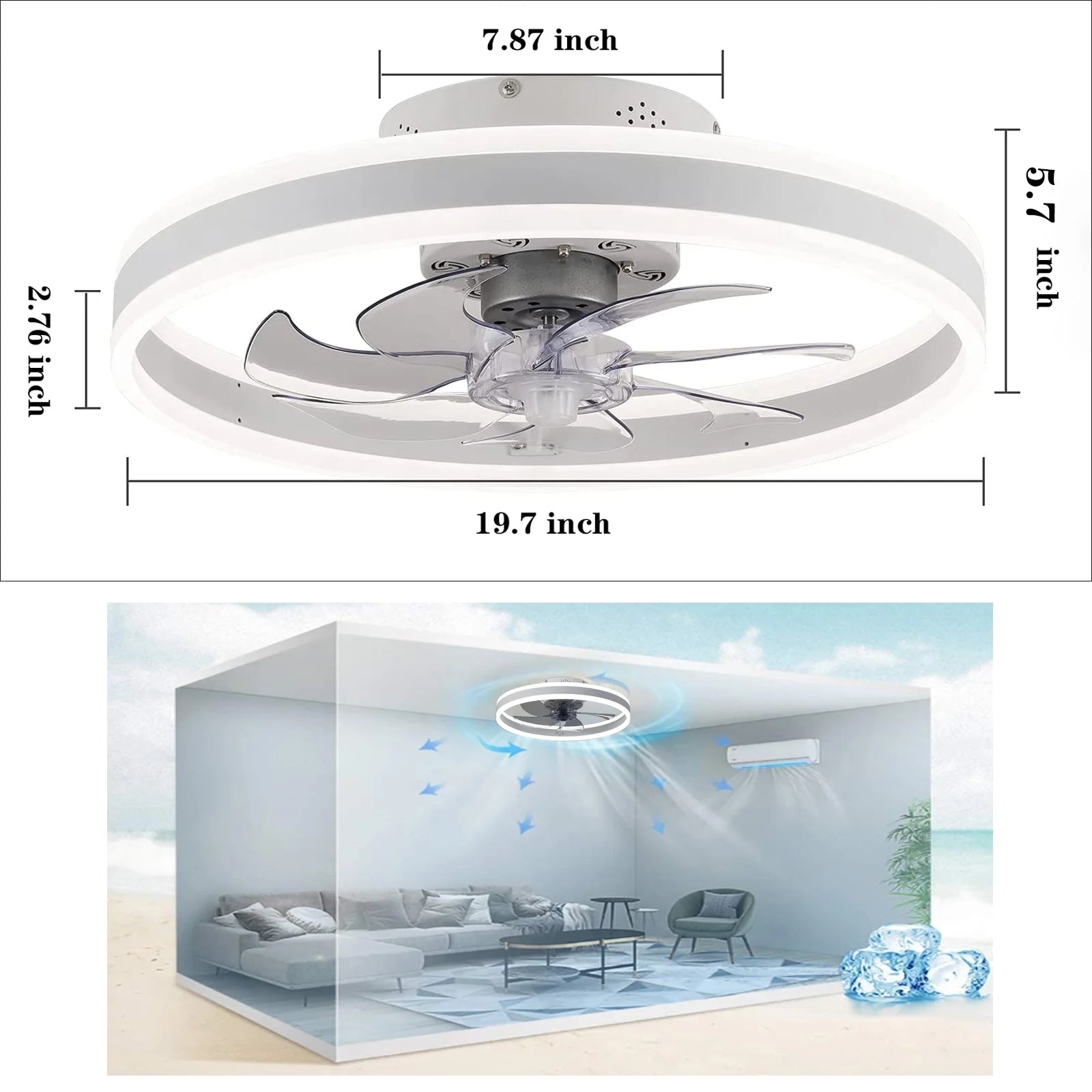Low Profile Ceiling Fans with Light and Remote, 19.7In Ceiling Fan with Light Flush Mount Dimmable LED Fan Light Modern Ceiling Fans for Bedroom