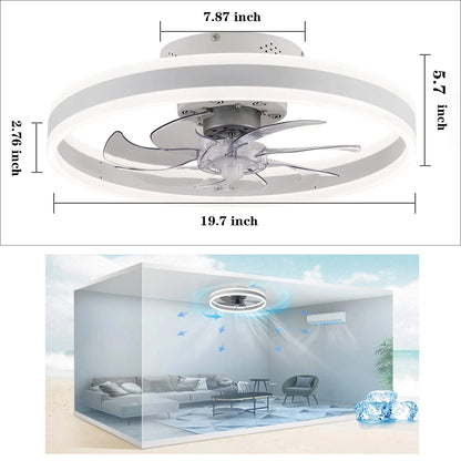 Low Profile Ceiling Fans with Light and Remote, 19.7In Ceiling Fan with Light Flush Mount Dimmable LED Fan Light Modern Ceiling Fans for Bedroom