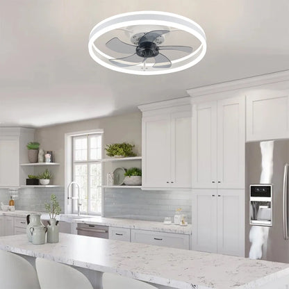Low Profile Ceiling Fans with Light and Remote, 19.7In Ceiling Fan with Light Flush Mount Dimmable LED Fan Light Modern Ceiling Fans for Bedroom