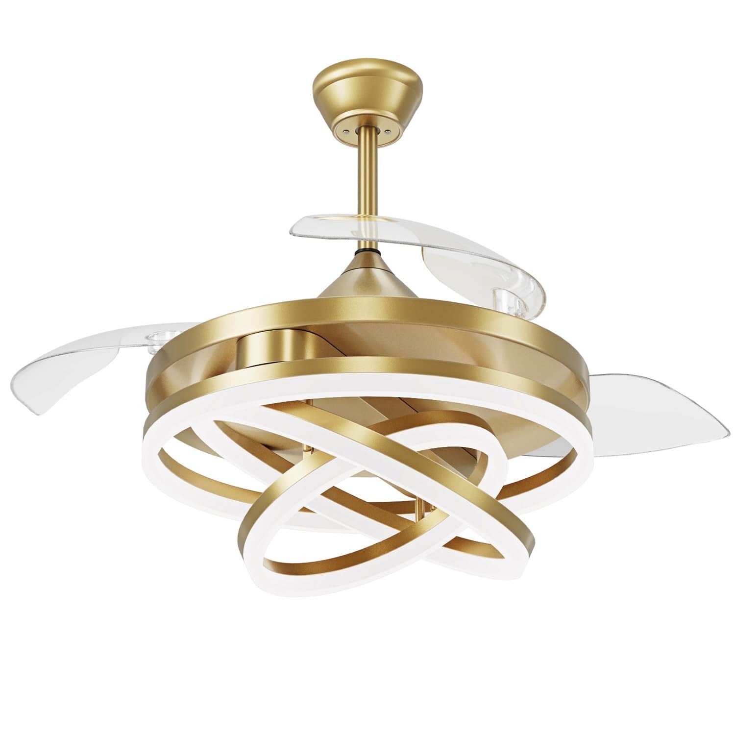 42 Inch Retractable Ceiling Fan, Chandelier Ceiling Fans with Lights, Silent ...