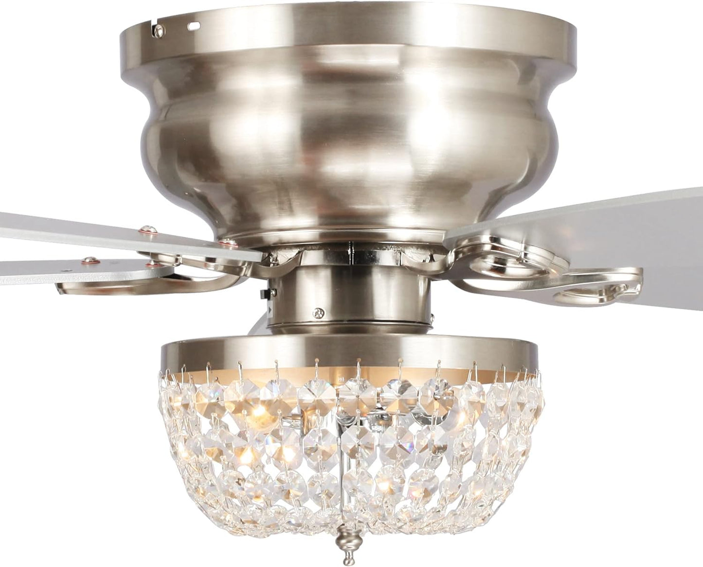 Ceiling Fans with Lights and Remote Flush Mount Ceiling Fan with Light for Bedroom Low Profile Chandelier Ceiling Fans, 48 Inch, Brushed Nickel