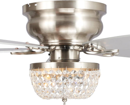 Ceiling Fans with Lights and Remote Flush Mount Ceiling Fan with Light for Bedroom Low Profile Chandelier Ceiling Fans, 48 Inch, Brushed Nickel