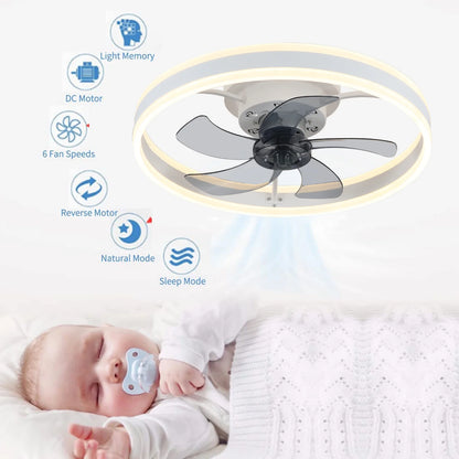 Low Profile Ceiling Fans with Light and Remote, 19.7In Ceiling Fan with Light Flush Mount Dimmable LED Fan Light Modern Ceiling Fans for Bedroom