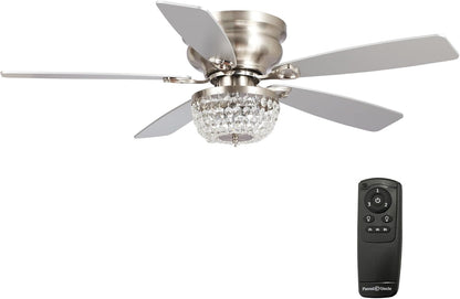 Ceiling Fans with Lights and Remote Flush Mount Ceiling Fan with Light for Bedroom Low Profile Chandelier Ceiling Fans, 48 Inch, Brushed Nickel