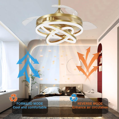 42 Inch Retractable Ceiling Fan, Chandelier Ceiling Fans with Lights, Silent ...