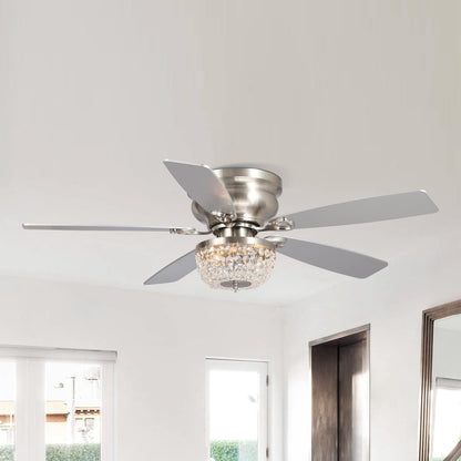 Ceiling Fans with Lights and Remote Flush Mount Ceiling Fan with Light for Bedroom Low Profile Chandelier Ceiling Fans, 48 Inch, Brushed Nickel