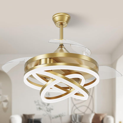 42 Inch Retractable Ceiling Fan, Chandelier Ceiling Fans with Lights, Silent ...