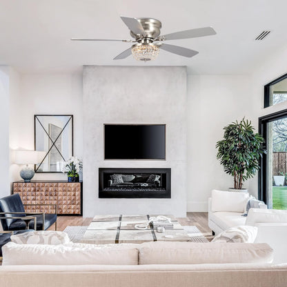 Ceiling Fans with Lights and Remote Flush Mount Ceiling Fan with Light for Bedroom Low Profile Chandelier Ceiling Fans, 48 Inch, Brushed Nickel