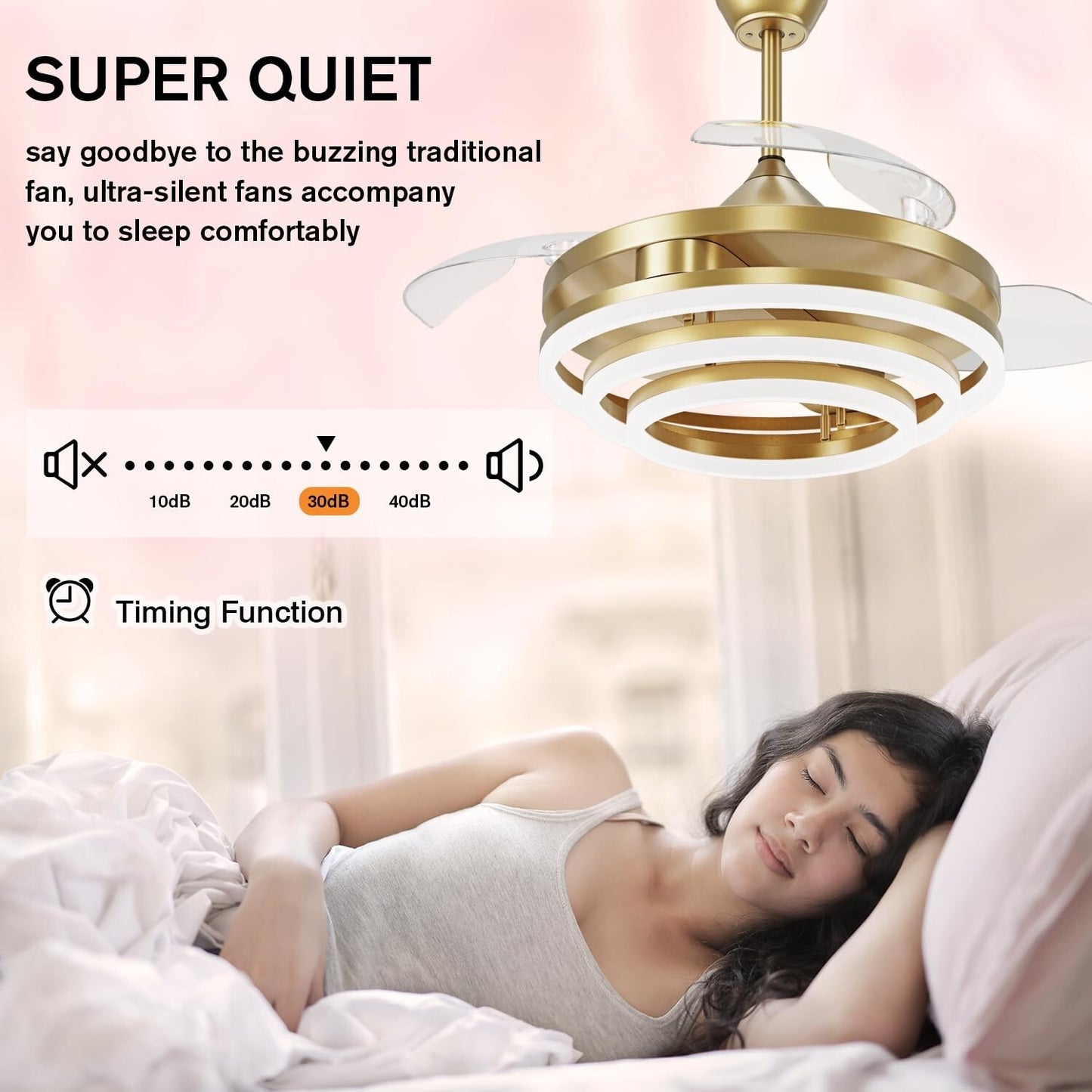 42 Inch Retractable Ceiling Fan, Chandelier Ceiling Fans with Lights, Silent ...