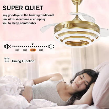 42 Inch Retractable Ceiling Fan, Chandelier Ceiling Fans with Lights, Silent ...