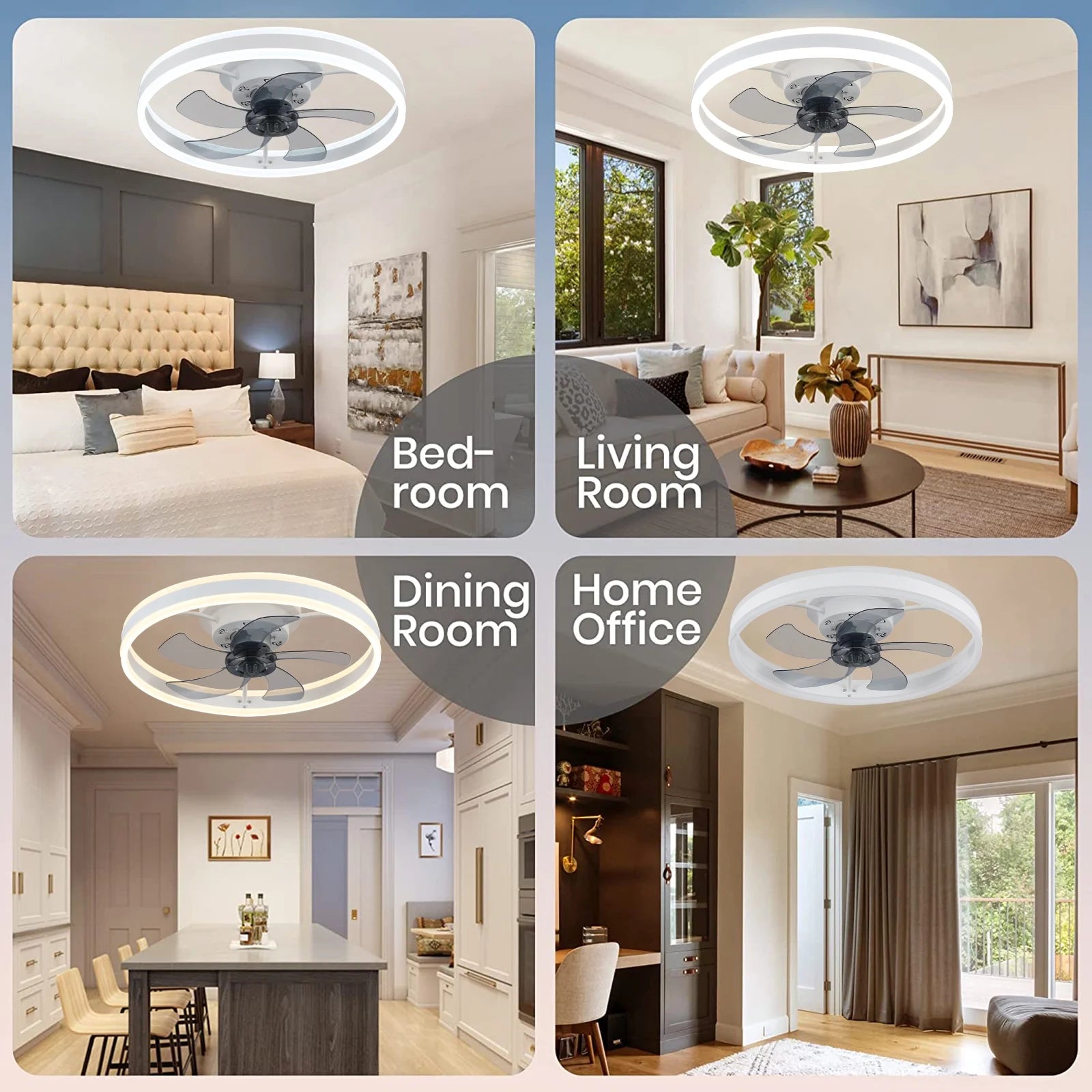 Low Profile Ceiling Fans with Light and Remote, 19.7In Ceiling Fan with Light Flush Mount Dimmable LED Fan Light Modern Ceiling Fans for Bedroom